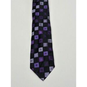BCBG Attitude Mens Silk Tie Black Purple Grey Geometric Square Hand Sewn Classic